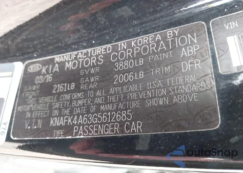 2016 Kia Forte Lx from USA, damaged, VIN KNAFK4A63G5612685